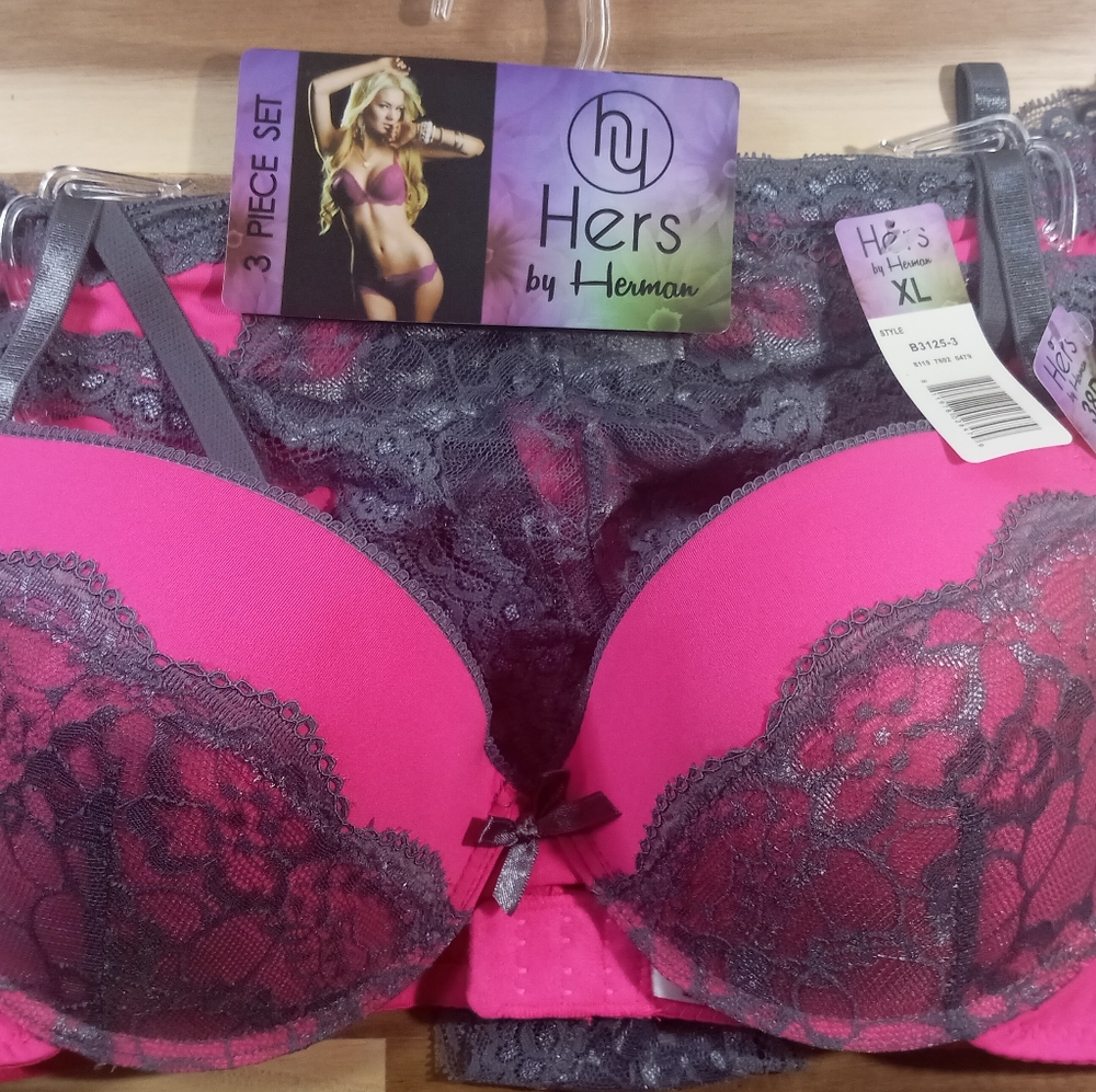 HERS BY HERMAN 38D U/W Pushup Bra w/Panties &Thong